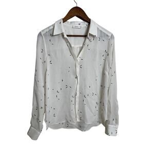 A.L.C. 100% Silk Button Front Blouse Abstract Print Long Sleeve size XS